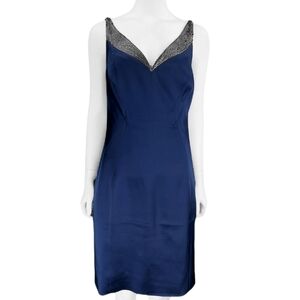 Elie Tahari Navy Blue Sequince Detail Midi Dress Sz 8